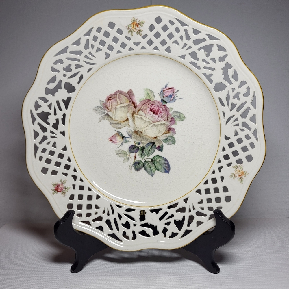 Schumann Arzberg, "Rosedale" Vintage, Reticulated Plate With Hand-Painted Roses